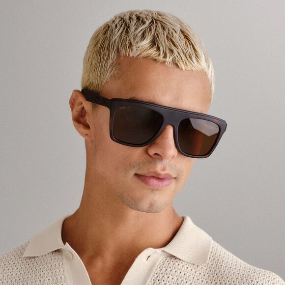 NEW GUCCI GG1570S 002 SUNGLASSES MEN BLACK BROWN RECTANGULAR EYEWEAR GUCCI - Picture 1 of 12